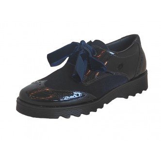 Zapatos Blucher de Piel Charol Azul Marino.YOWAS.