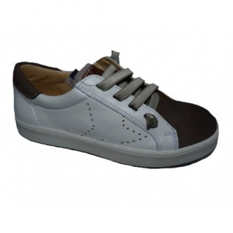 Zapatos Sport de piel en color Blanco combinado con Gris.YOWAS