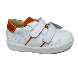 Zapatos Sport de piel en color Blanco combinado con Naranja.YOWAS